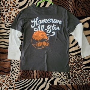 🎉Okie Dokie Boys 3T Gray & White Layered-Look Baseball Graphic Long Sleeve Tee